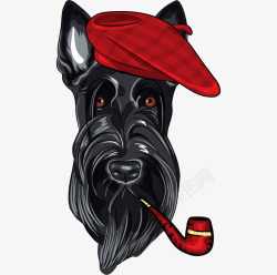 卡通戴帽子的黑色小狗头像素材