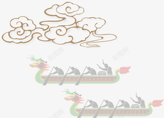 划龙舟云朵传统图标素彩网矢量图图标