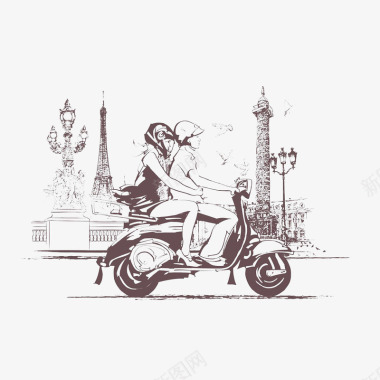 卡通骑着电动车兜风的小情侣图标图标