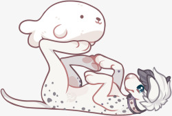 手绘海豹玩海豹娃娃的小狗矢量图高清图片
