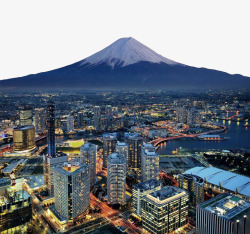 城市鸟瞰日本富士山高清图片