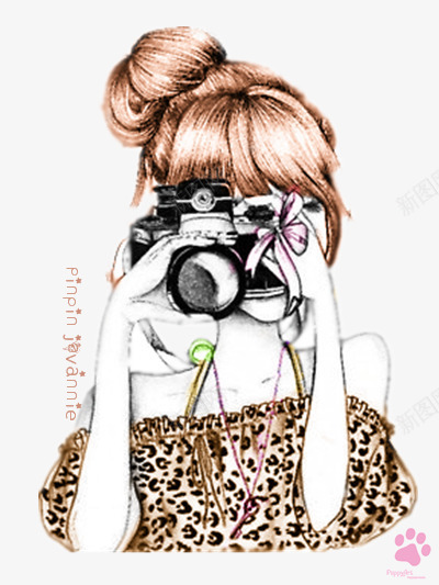 拿相机的美女png免抠素材_88icon https://88icon.com 卡通 少女 插画 相机