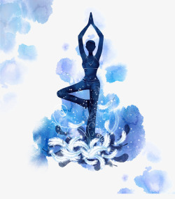 瑜伽服海报蓝色水墨瑜伽背景高清图片