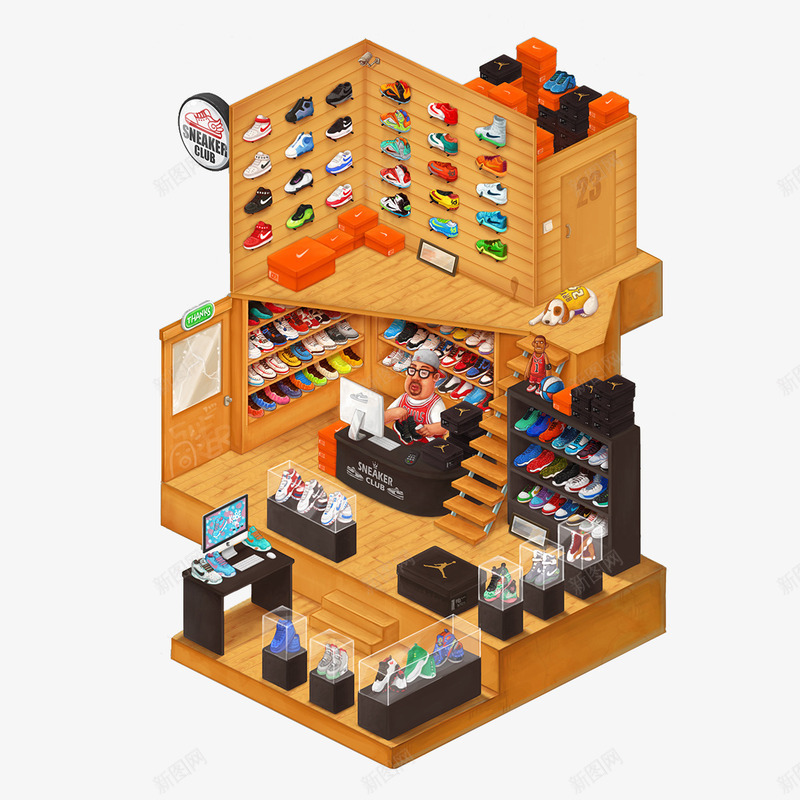 三维立体运动鞋店png免抠素材_88icon https://88icon.com 3D C4D 创意 室内建筑 店铺 运动鞋