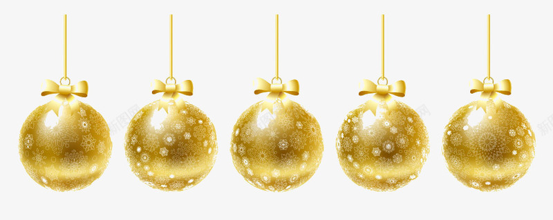 圣诞彩球png免抠素材_88icon https://88icon.com 五个 圣诞彩球 装饰 金色