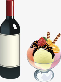 卡通红酒瓶和冰激凌矢量图素材