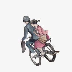 情侣骑单车彩绘图素材