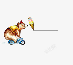 唯美卡通可爱小熊骑摩托冰激凌素材