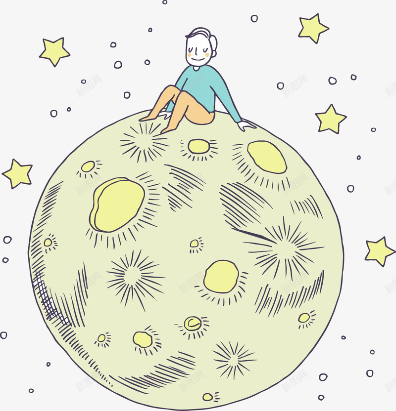 彩绘坐在月球上的男子矢量图ai免抠素材_88icon https://88icon.com 太空 小王子 彩绘 星星 月球 球体 男子 童话 矢量图