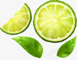 绿叶纹理背景图片青色柠檬片高清图片
