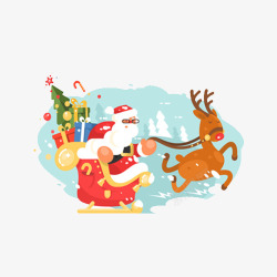 手绘插画圣诞老人和麋鹿素材