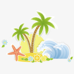 椰子树和海浪矢量图素材