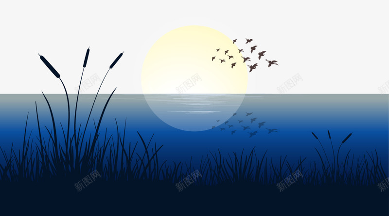 水面上的鸟群插图矢量图eps免抠素材_88icon https://88icon.com 湖面 鸟群 矢量图