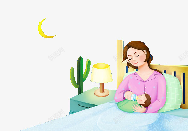 一个在夜晚喂奶的母亲png免抠素材_88icon https://88icon.com 卡通手绘 小宝宝 月亮 母爱 睡觉 闭眼睛 闭着的眼睛