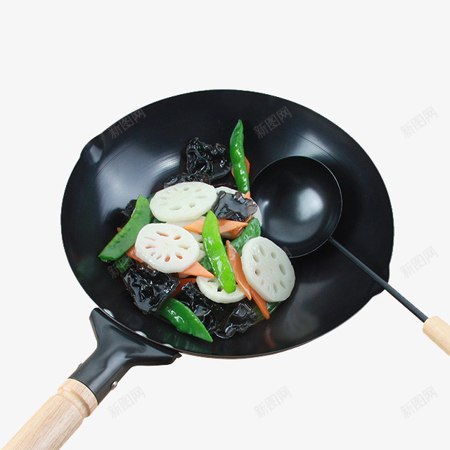 在炒菜的锅png免抠素材_88icon https://88icon.com 产品实物图 炒菜 铁勺 铁锅 食材 黑色