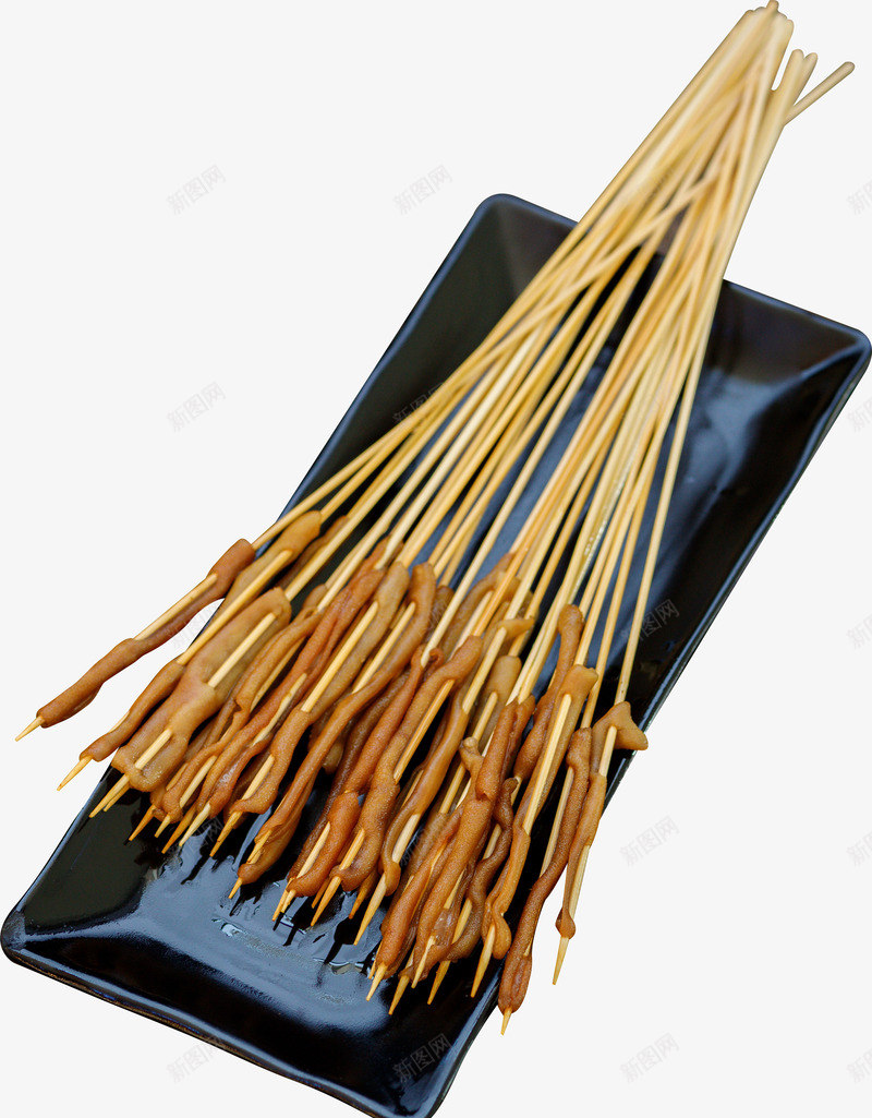 黑色盘子上的鸭肠png免抠素材_88icon https://88icon.com 小串 烤串 烤肉插画 烧烤 美味 美食 食物 鸭肠 黑色盘子
