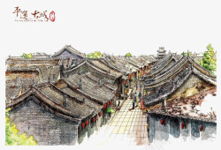 古城旅游手绘建筑高清图片