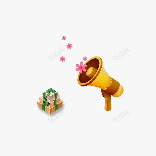 卡通扩音器png免抠素材_88icon https://88icon.com 包装盒 卡通 扩音器 礼物 花朵 黄色