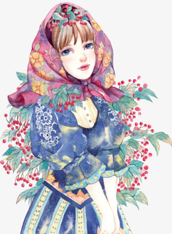 小清新少女手绘插画素材