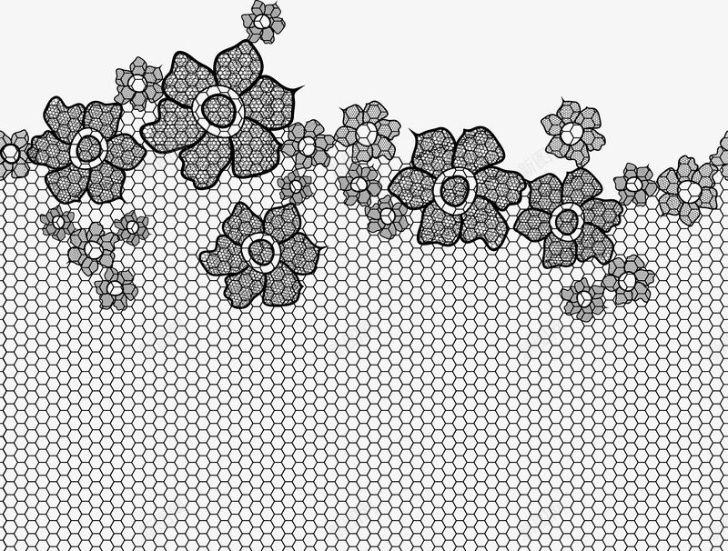 黑色花卉蕾丝风格图案矢量图eps免抠素材_88icon https://88icon.com 六边形 图形 花卉 蕾丝 矢量图