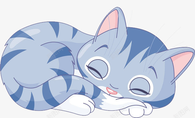 一只蓝色的小猫png免抠素材_88icon https://88icon.com 卡通手绘 可爱 宠物 猫咪 睡觉 闭着的眼睛