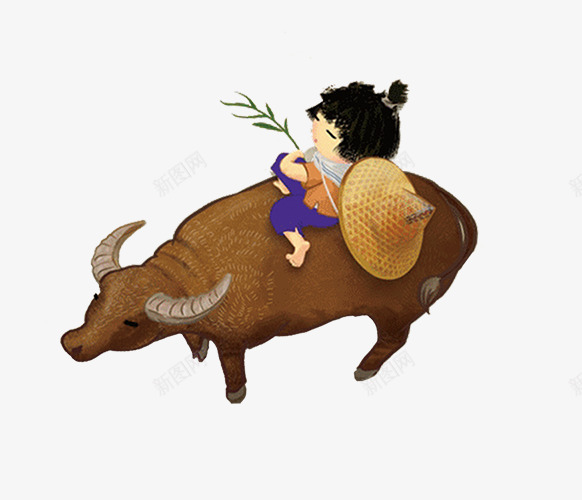 卡通手绘牛背上的牧童png免抠素材_88icon https://88icon.com 中国风 卡通 手绘 放牛 水牛 清明节 牧童