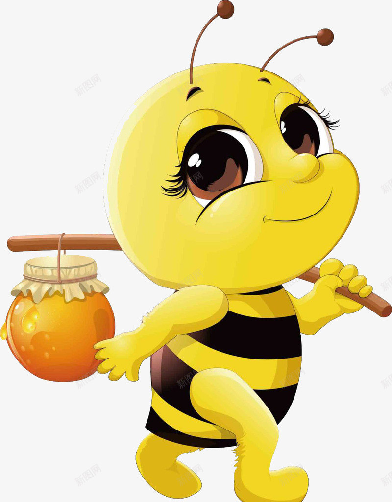 挑蜂蜜的蜜蜂png免抠素材_88icon https://88icon.com 卡通 小蜜蜂 花粉 蜂类 蜂蜜 黄色
