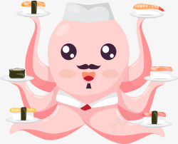 粉色八爪鱼寿司师傅素材