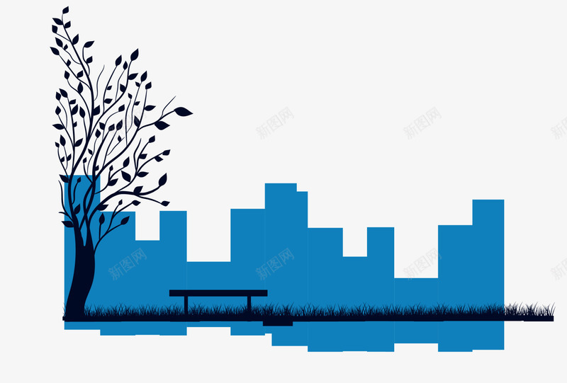 蓝色树林都市png免抠素材_88icon https://88icon.com 城市 树林 绿色都市 花园 草地 装饰图案