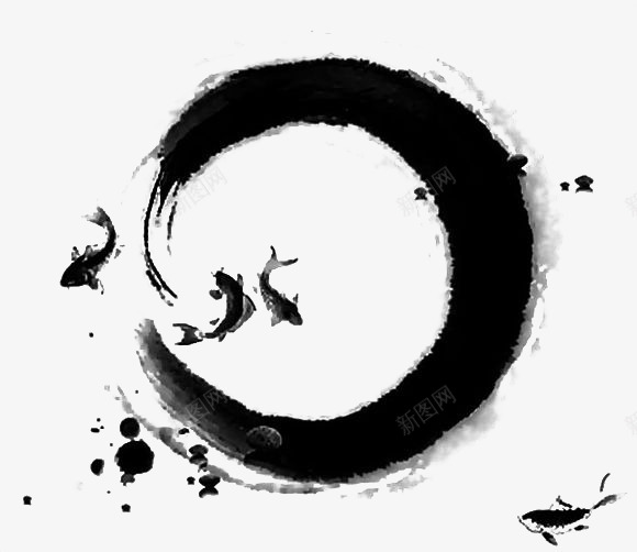 水墨环鱼png免抠素材_88icon https://88icon.com 古风 墨水 墨环 水墨 水墨环 水墨素材 黑色 黑鱼
