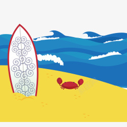 创意沙滩冲浪板插画素材