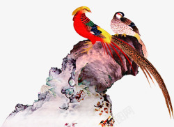 鸳鸯鸟的山水画背景素材