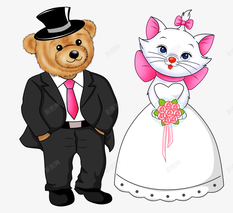 大熊和小猫png免抠素材_88icon https://88icon.com 卡通 喜庆 新人 结婚