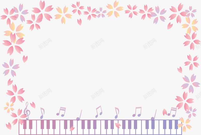 粉色春季钢琴花朵框架png免抠素材_88icon https://88icon.com 春天 春日 桃花 花朵框架 边框纹理 钢琴 音乐 音符