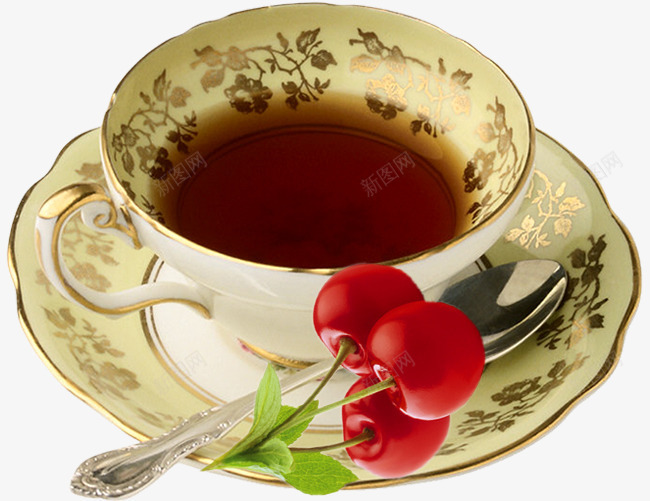 一杯好看的红茶png免抠素材_88icon https://88icon.com 勺子 杯子 浆果 盘子 茶 饮品