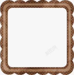 棕色圆环相框正方形波浪波点棕色木质可爱相框高清图片