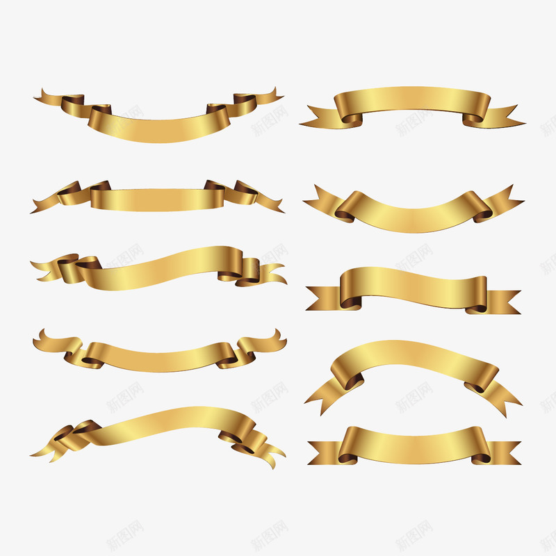 金色绸带矢量图eps免抠素材_88icon https://88icon.com 金色的带子 高清 矢量图