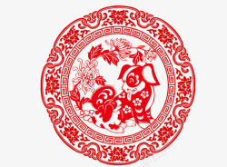 狗年中国风背景红色狗年手绘剪纸贴花高清图片