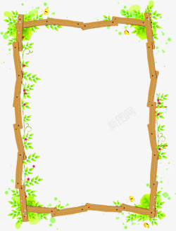 手绘绿色大树木板钉子边框素材