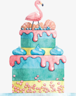 水彩手绘火烈鸟蛋糕矢量图素材