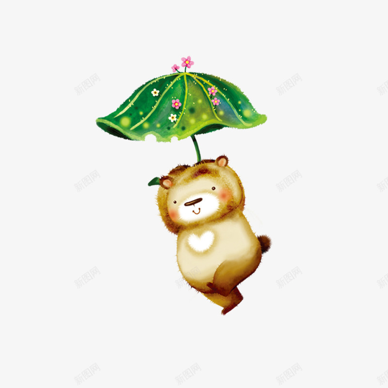 卡通小熊png免抠素材_88icon https://88icon.com 卡通小熊 荷叶 雨伞