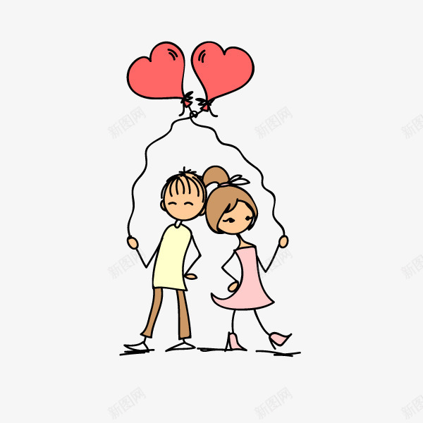 背对背站着的小情侣png免抠素材_88icon https://88icon.com 幸福的 心形气球 情侣 相爱的 简笔画 绳子 装饰