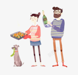 烹饪的小狗卡通一家人高清图片