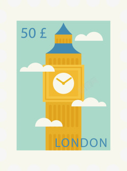 英国伦敦大本钟纪念邮票矢量图素材