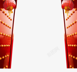 红色的大门创意合成红色的质感大门灯笼高清图片
