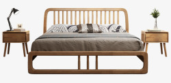 婚床床垫宜家家具北欧全实木床高清图片