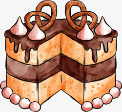 卡通手绘水彩多层夹心巧克力蛋糕素材