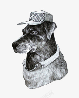 黑白帽子小狗插画图标图标