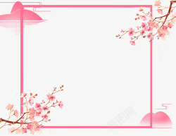 春天粉色桃花方框素材