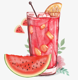 红色果汁手绘西瓜汁高清图片